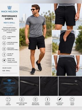 Mack Weldon Men’s Small Black Performance Shorts Stretch Athletic Training Golf